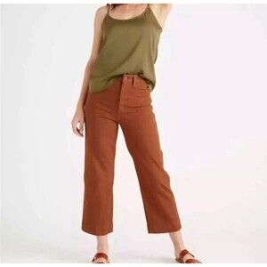 Quince Rust Organic Stretch Cotton Twill Wide Leg Cropped Pants 27 NWT